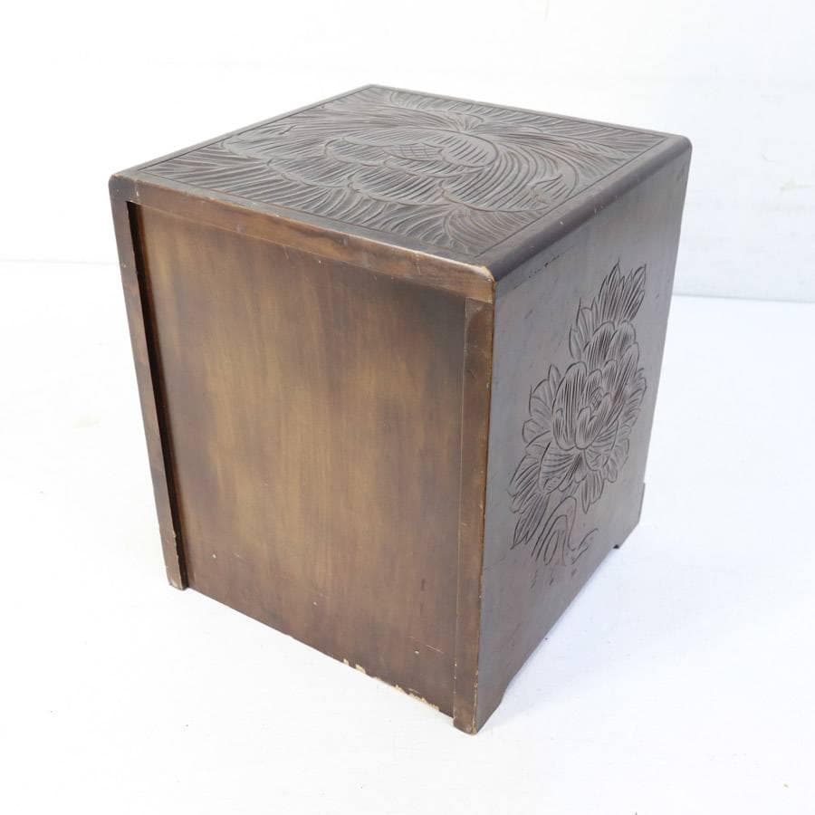 伝統工芸 日光彫 小引き出し 3段 小箪笥 小物入れ 牡丹柄