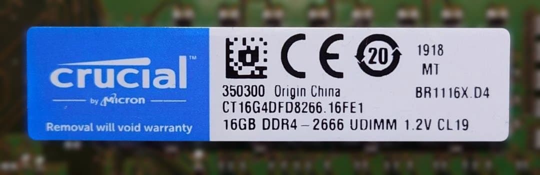 【動作確認済】メモリCrucial DDR4 2666 16GB×2枚