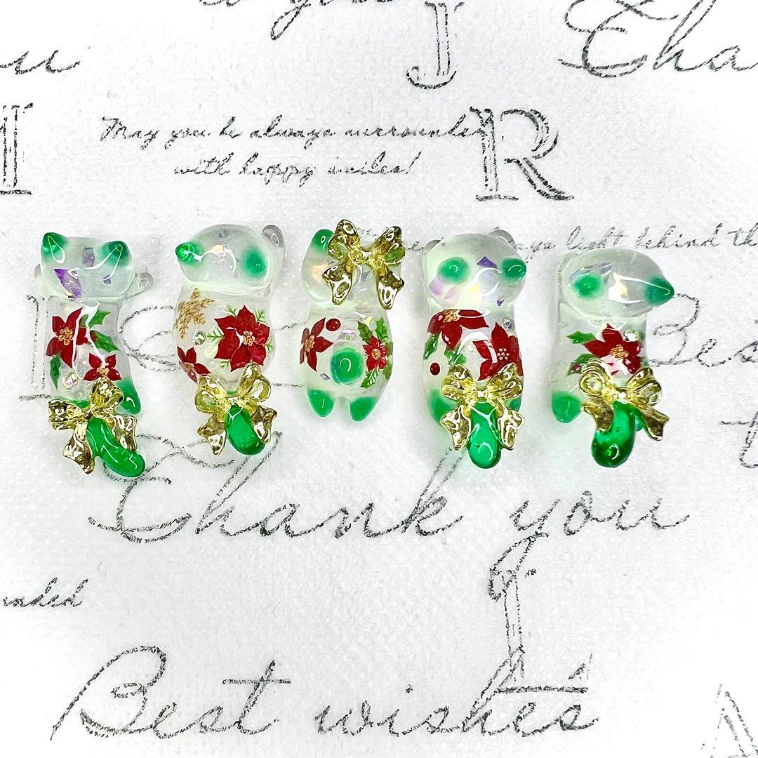 リクエスト専用　限定クリスマス　雪の結晶　猫　5個セット