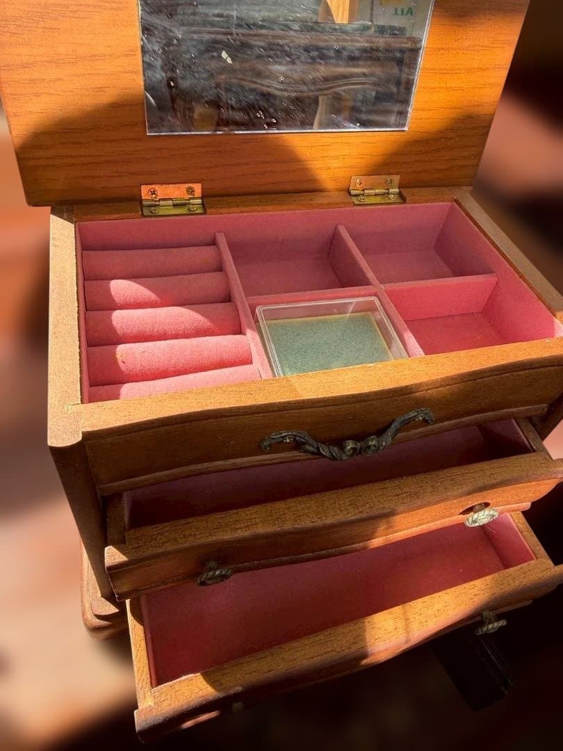 木製 ジュエリーボックス 3段 ミラー付き アクセサリーケース アンティーク調