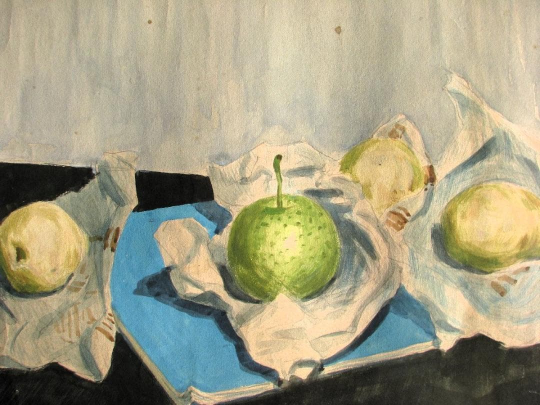 仁戸田秀吉「静物」M10号大,水彩,50年代,洋梨の名作,茨城県近代美術館収蔵