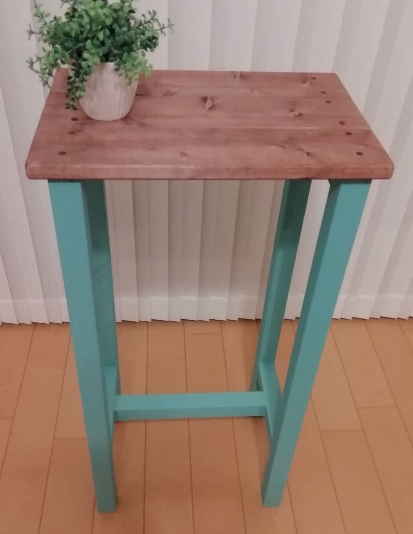 ハンドメイドテーブル/ハイテーブル/ミストグリーン【送料込み】