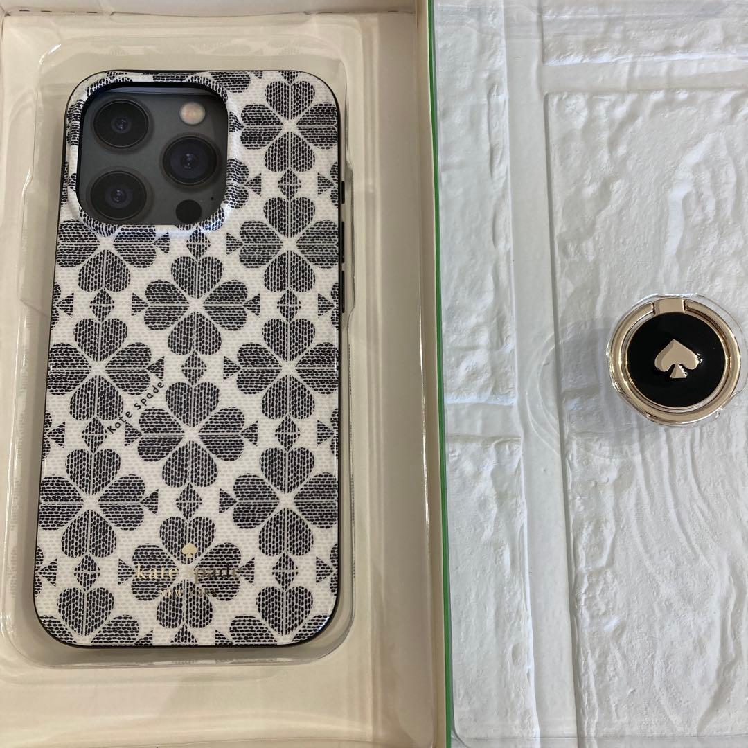新品kate spade⭐️iPhone15PROリング付きスマホケース　スペード