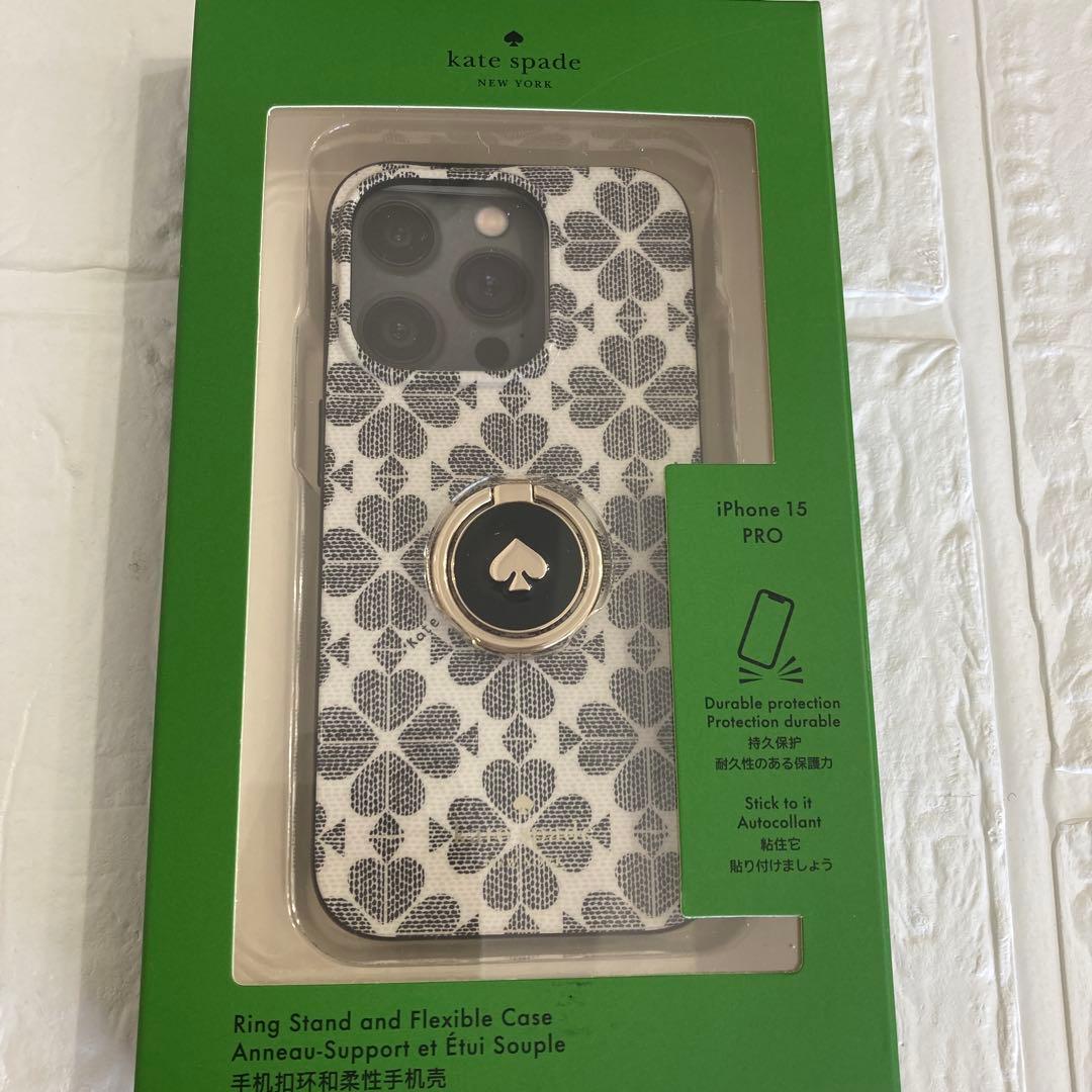 新品kate spade⭐️iPhone15PROリング付きスマホケース　スペード