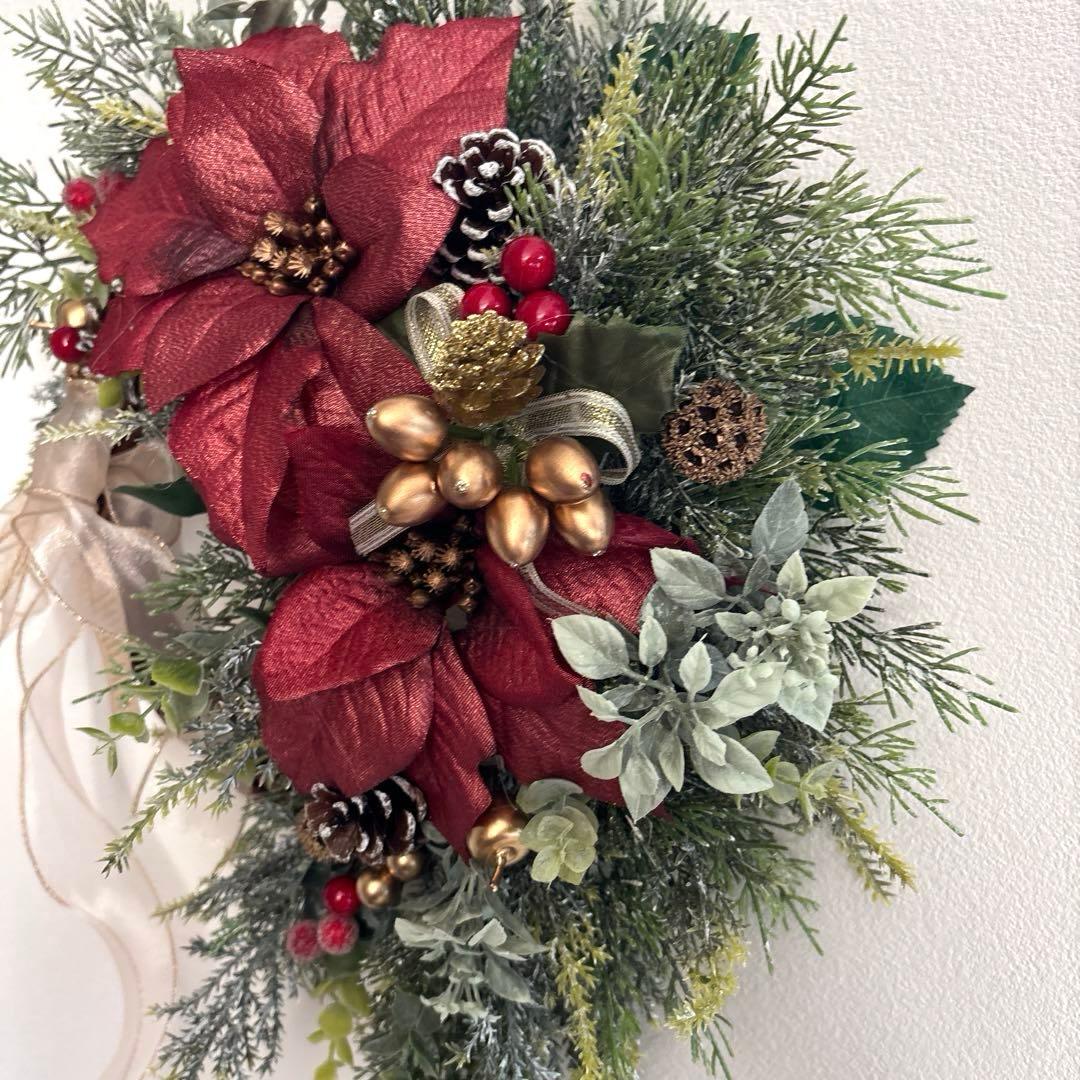 ＊hanahana　フラワーリース＊　玄関リース　クリスマスリース　レッド