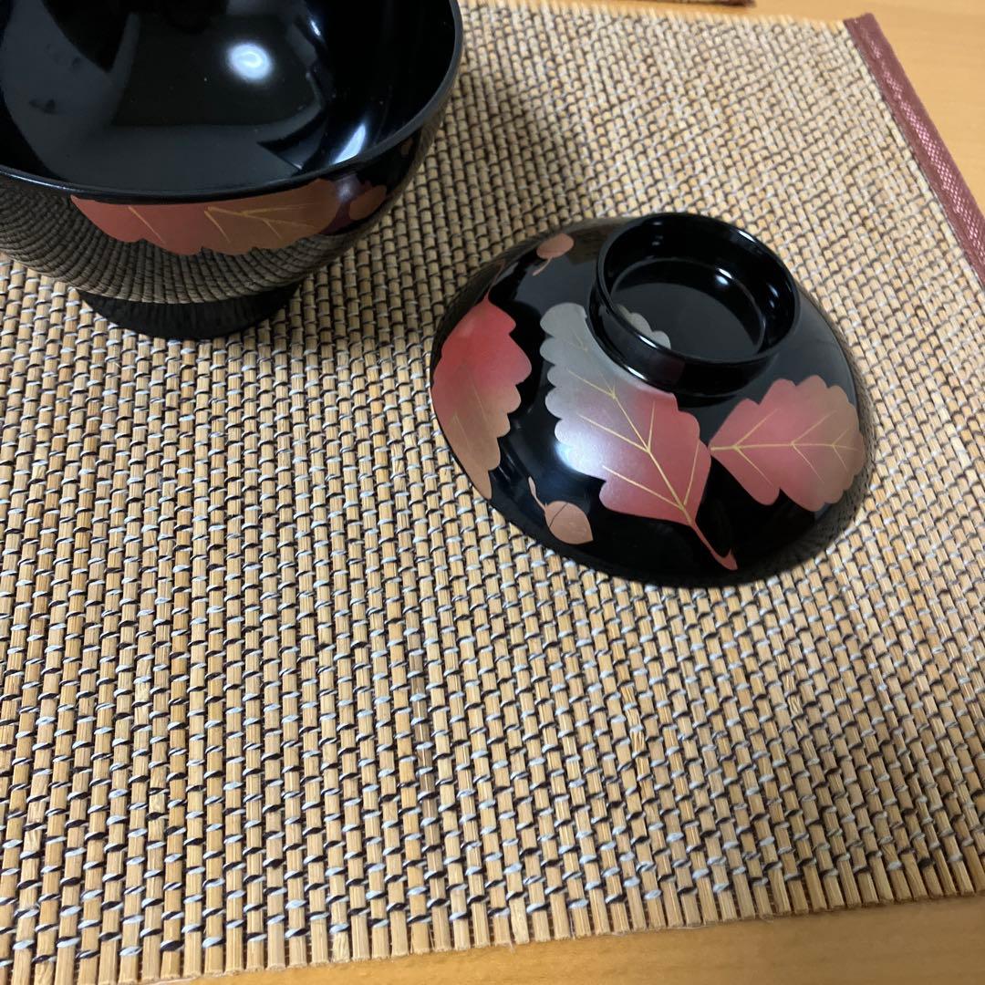 【未使用】辰三作　会津塗　柏葉　蒔絵　特選　腰高　吸物椀　汁椀　5客