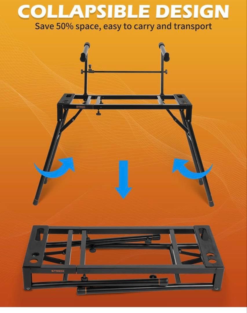 キーボードスタンド 2段 折りたたみ式 横幅/高さ調節可能 ピアノスタンド