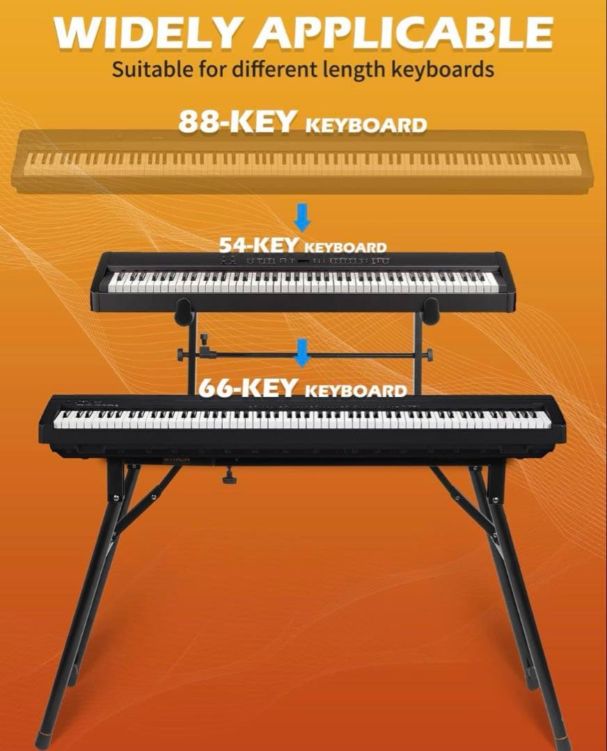 キーボードスタンド 2段 折りたたみ式 横幅/高さ調節可能 ピアノスタンド