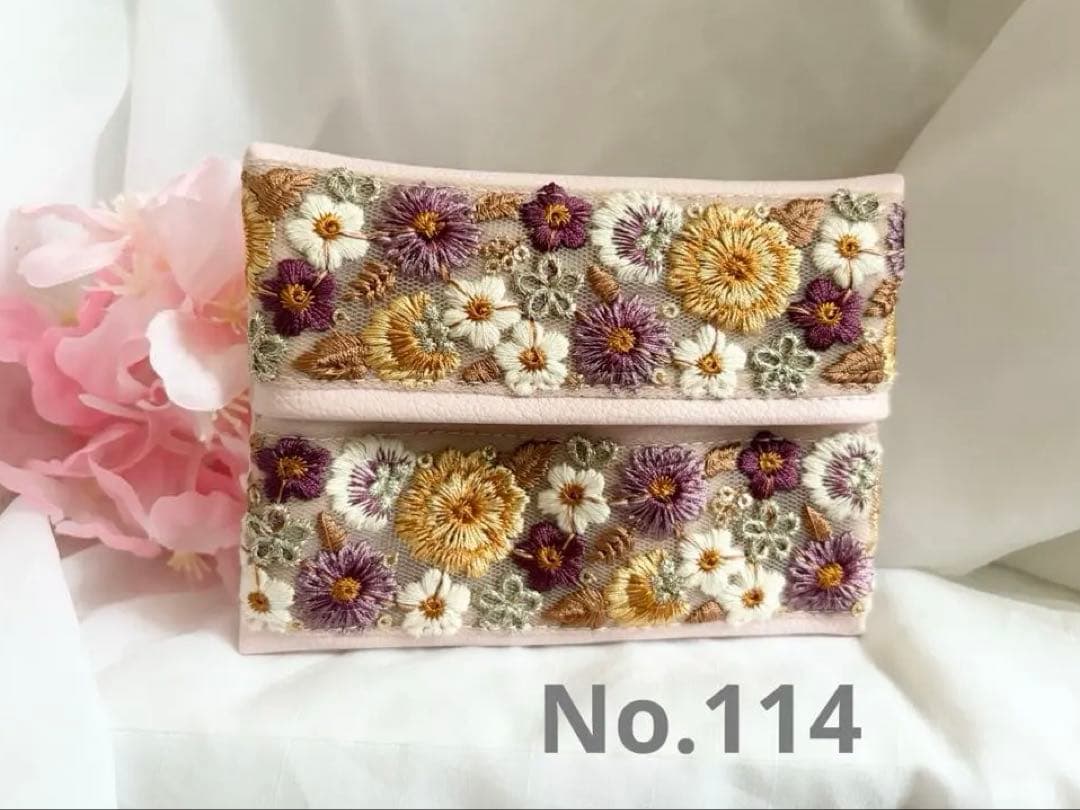 ポケットティッシュケース　インド刺繍リボン　合皮　　ピンク　No.114