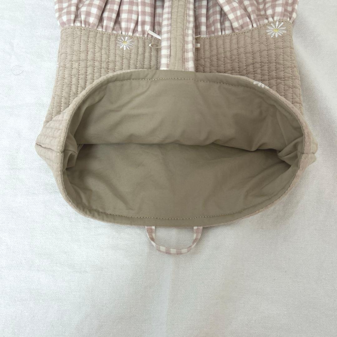 入園入学5点セット　【ベージュお花ヌビ×くすみピンク】　女の子　大きめ　手提げ