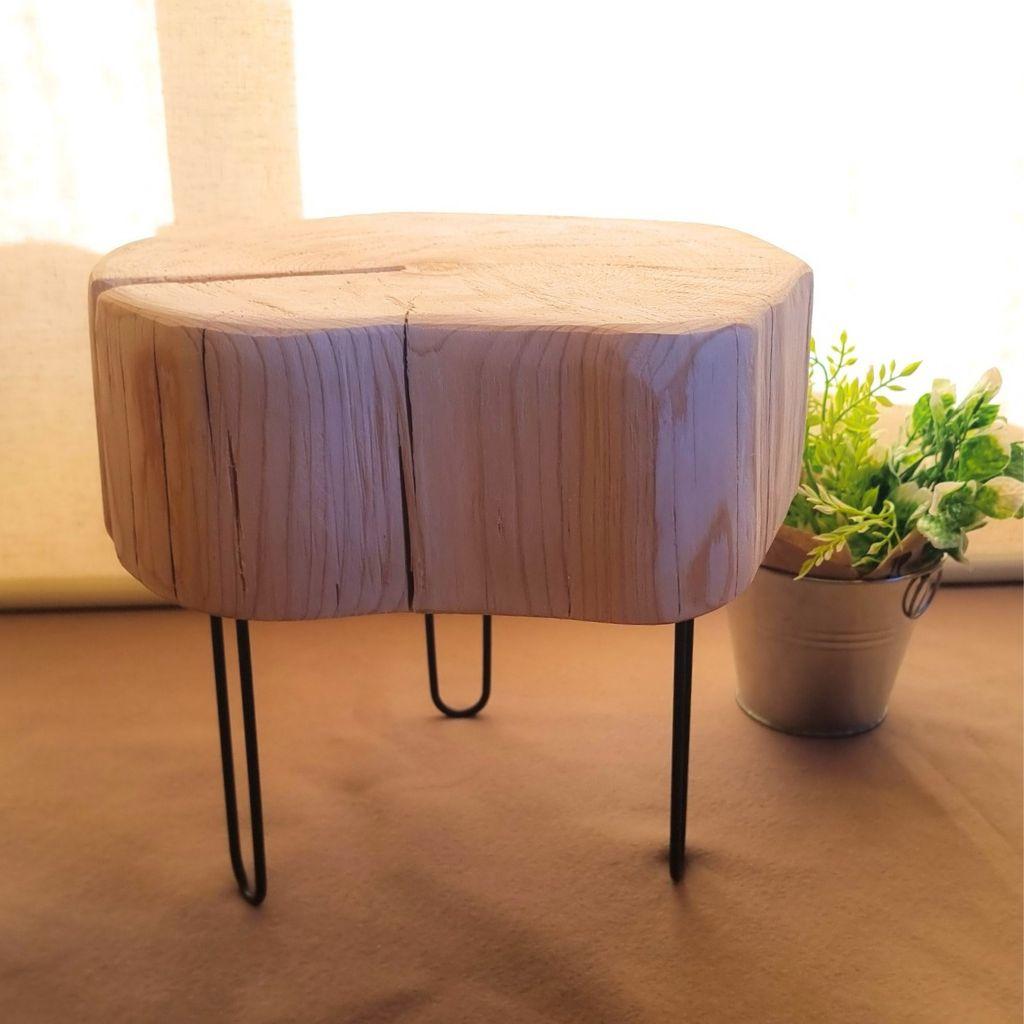 天然アロマ ひのきのアイアンレッグテーブル 無垢無塗装 オーガニック