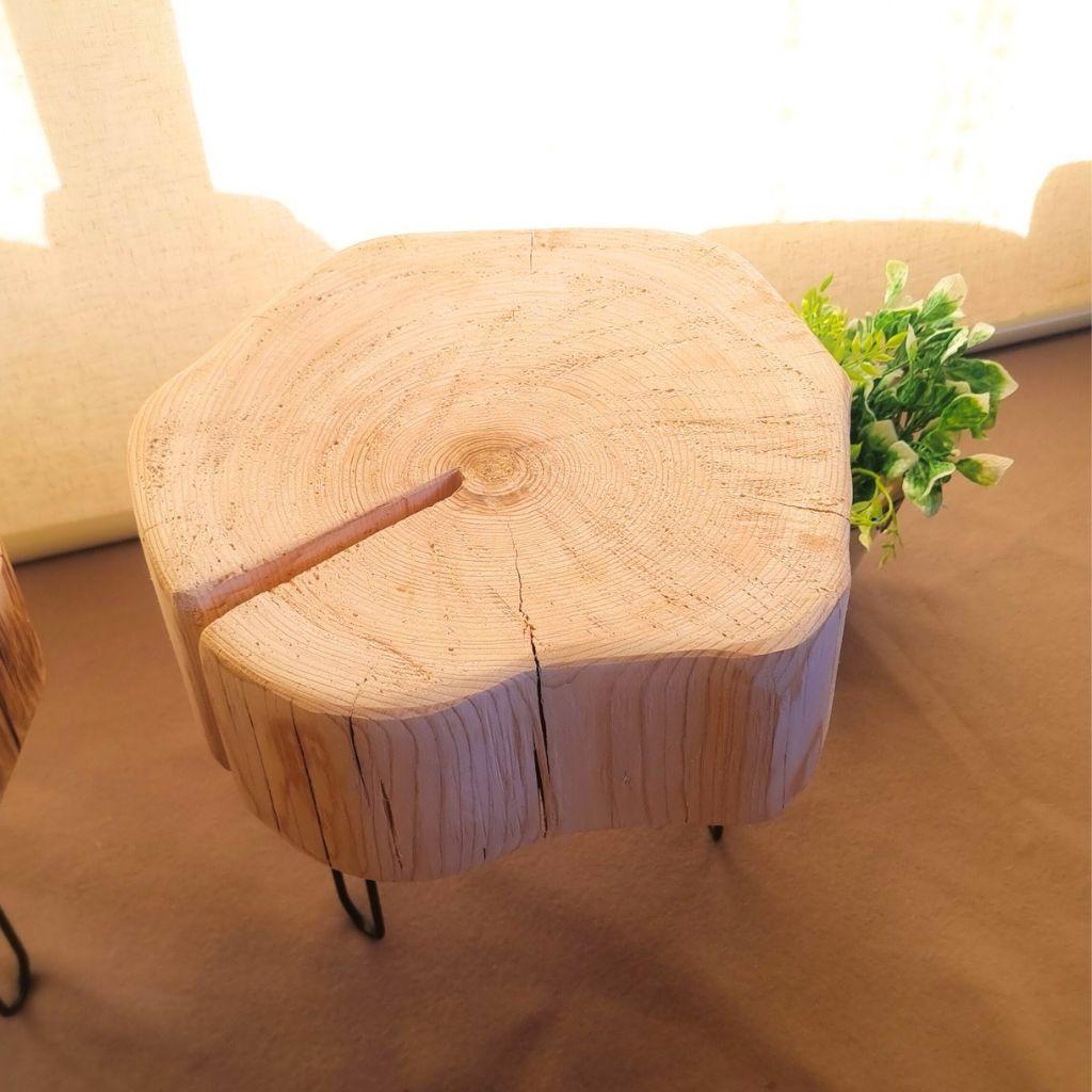 天然アロマ ひのきのアイアンレッグテーブル 無垢無塗装 オーガニック