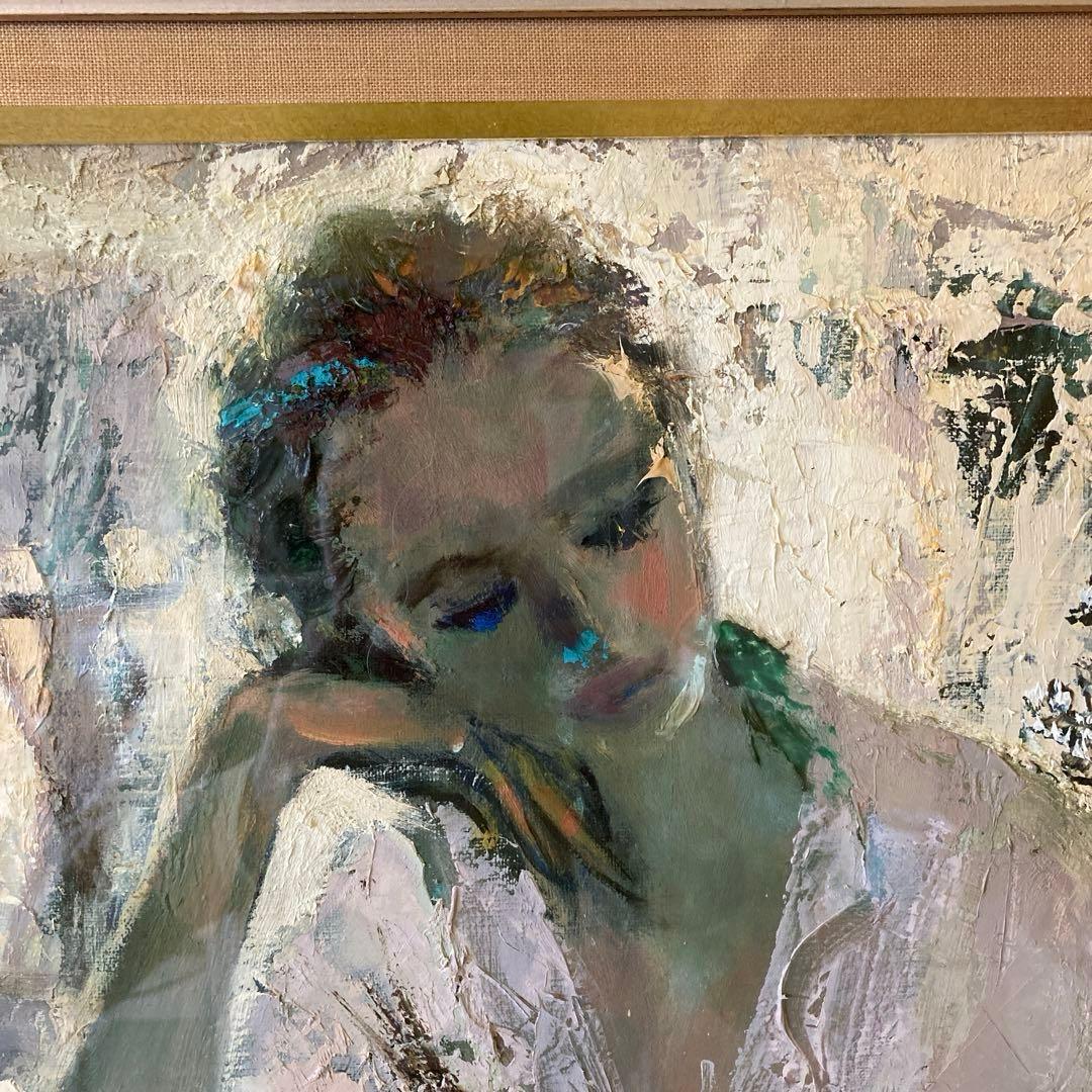女性の肖像 油彩画 装飾フレーム付き