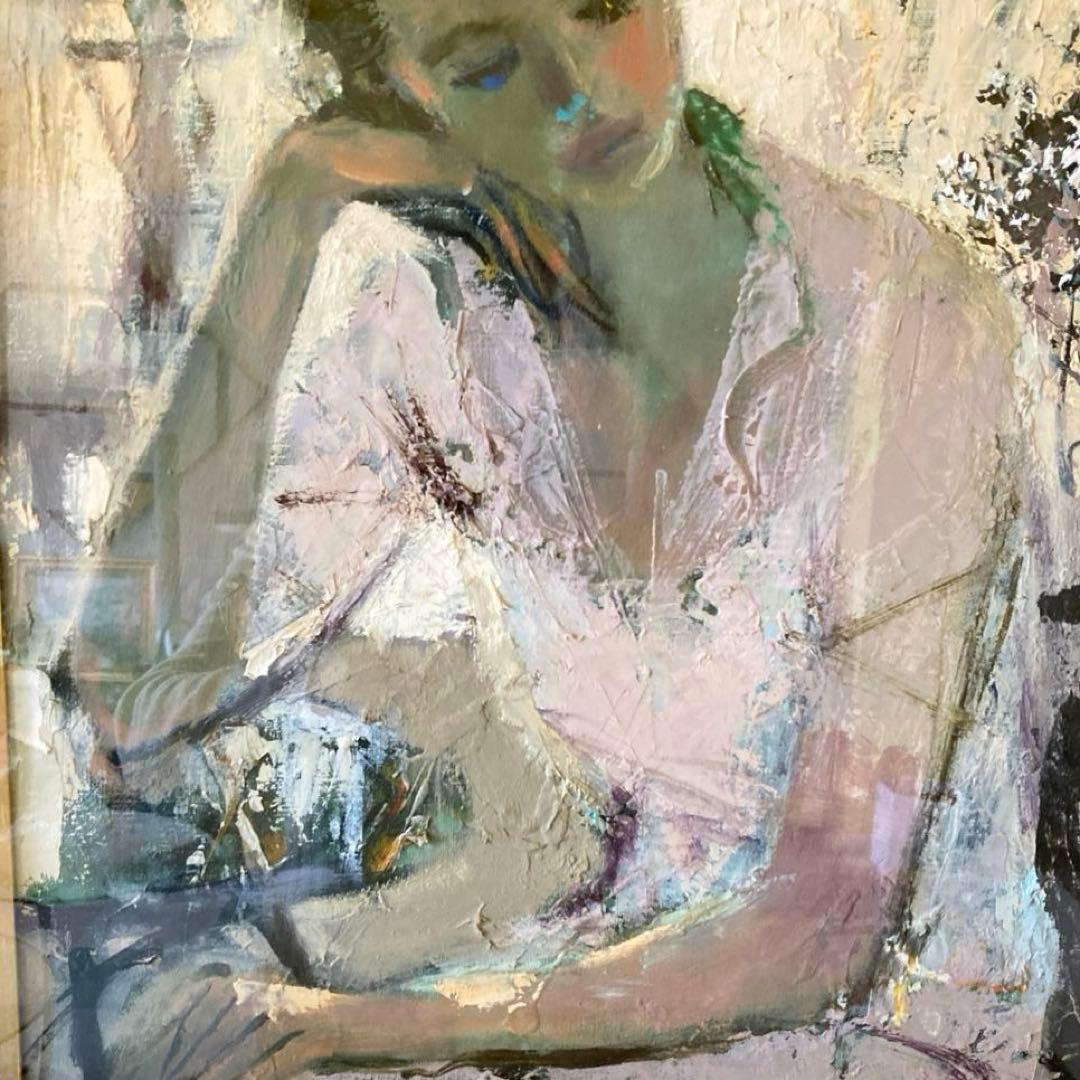 女性の肖像 油彩画 装飾フレーム付き