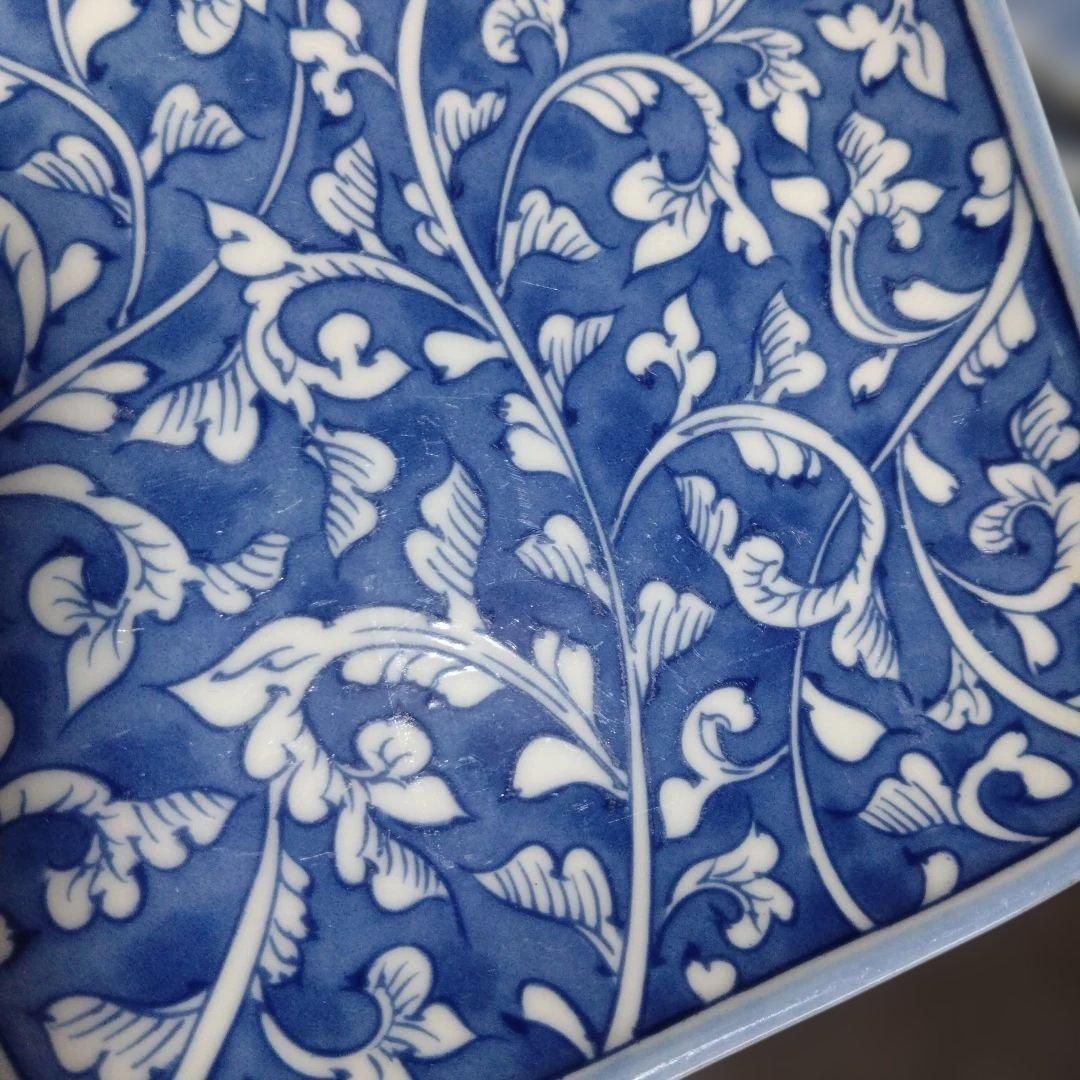 未使用 有田焼 有陶 唐草模様 角銘々皿7枚 取皿