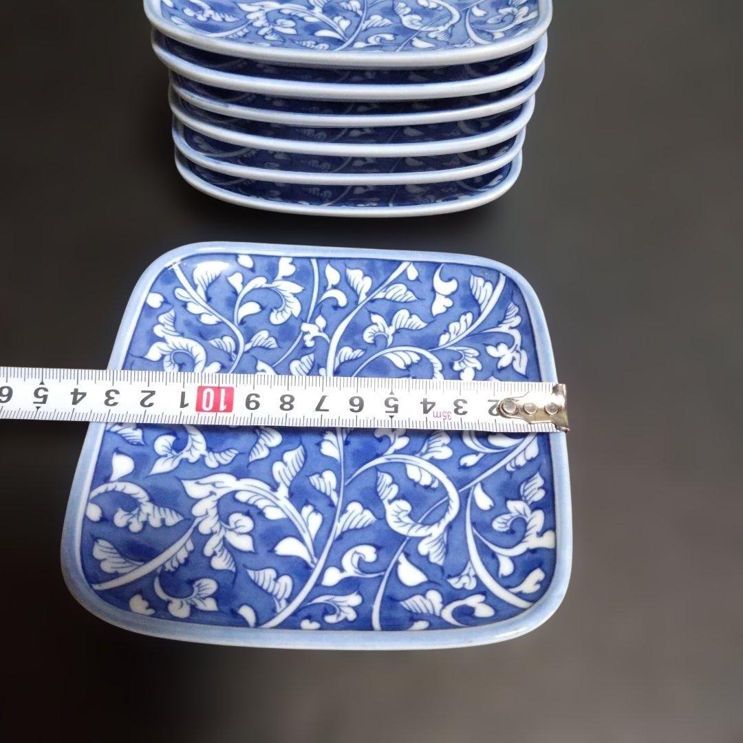 未使用 有田焼 有陶 唐草模様 角銘々皿7枚 取皿