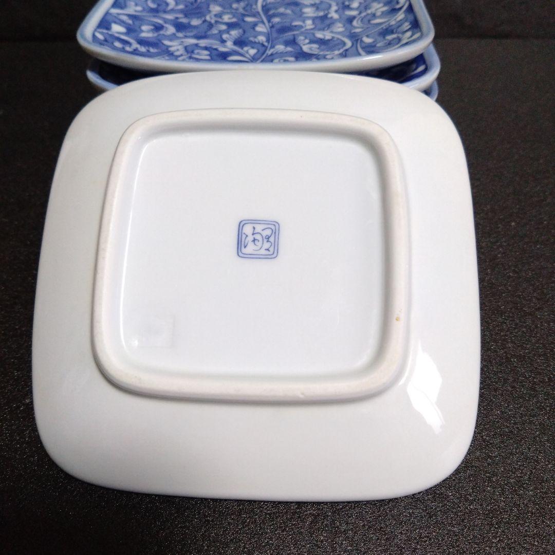 未使用 有田焼 有陶 唐草模様 角銘々皿7枚 取皿