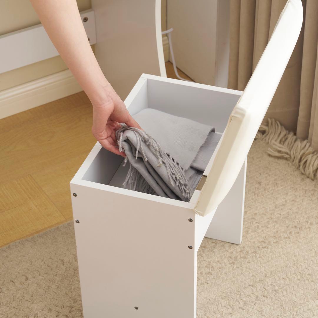 【新品】LED女優ミラードレッサー コンセント付き 収納&椅子セット