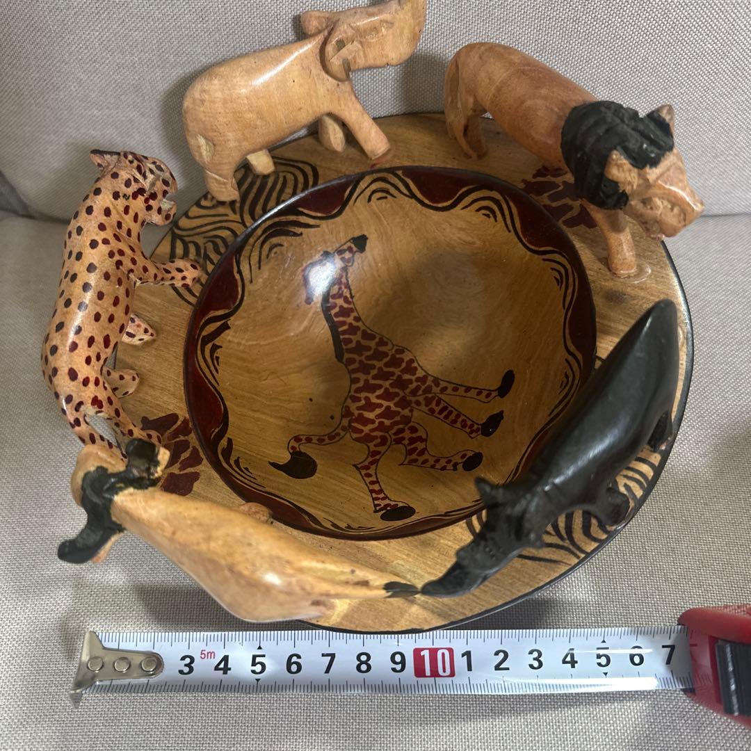 ケニア産　ハンドメイド　動物 木彫りアフリカンスタイル 木製動物彫刻ボウル