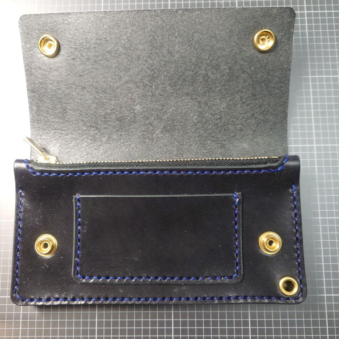黒レザー長財布 ジッパー付き