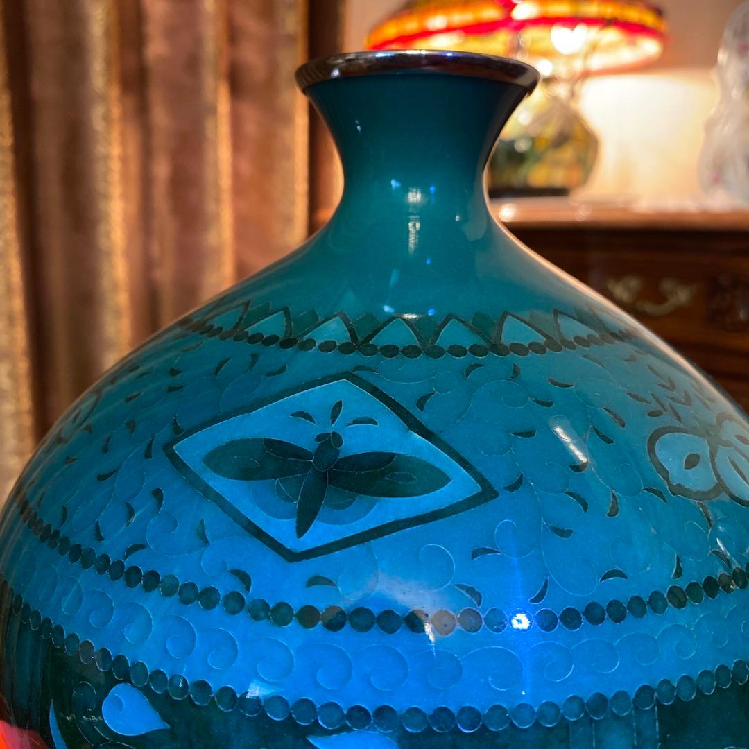 有線　七宝焼　有線七宝　翡翠　花瓶　壺　ツボ