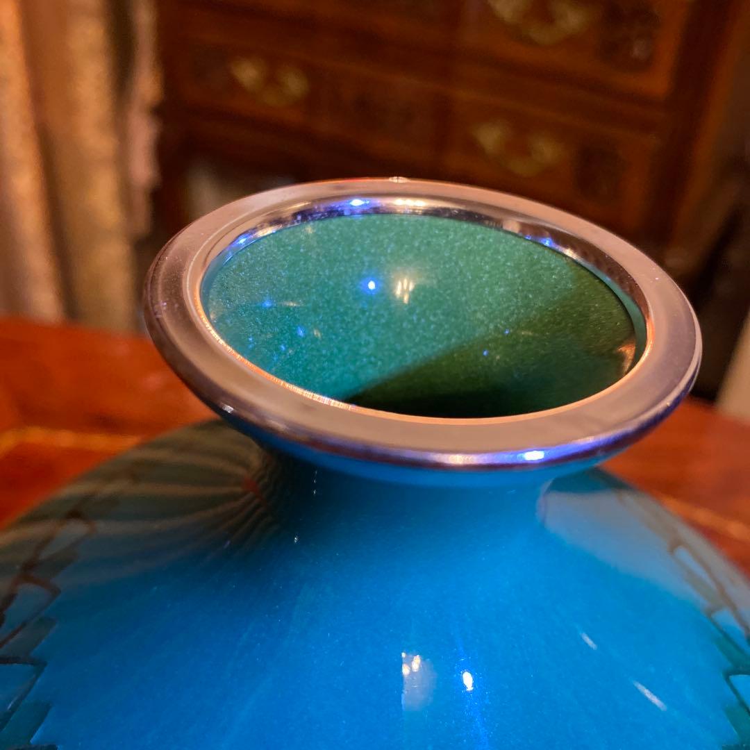 有線　七宝焼　有線七宝　翡翠　花瓶　壺　ツボ