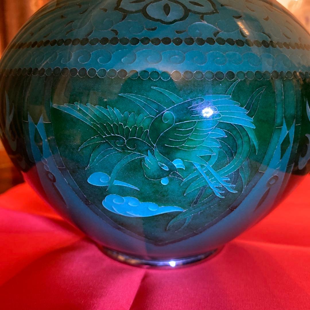 有線　七宝焼　有線七宝　翡翠　花瓶　壺　ツボ