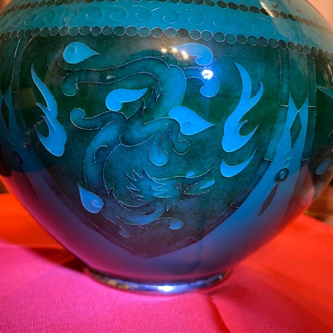 有線　七宝焼　有線七宝　翡翠　花瓶　壺　ツボ