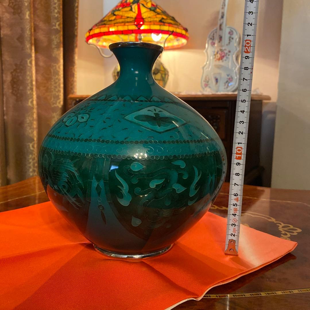 有線　七宝焼　有線七宝　翡翠　花瓶　壺　ツボ