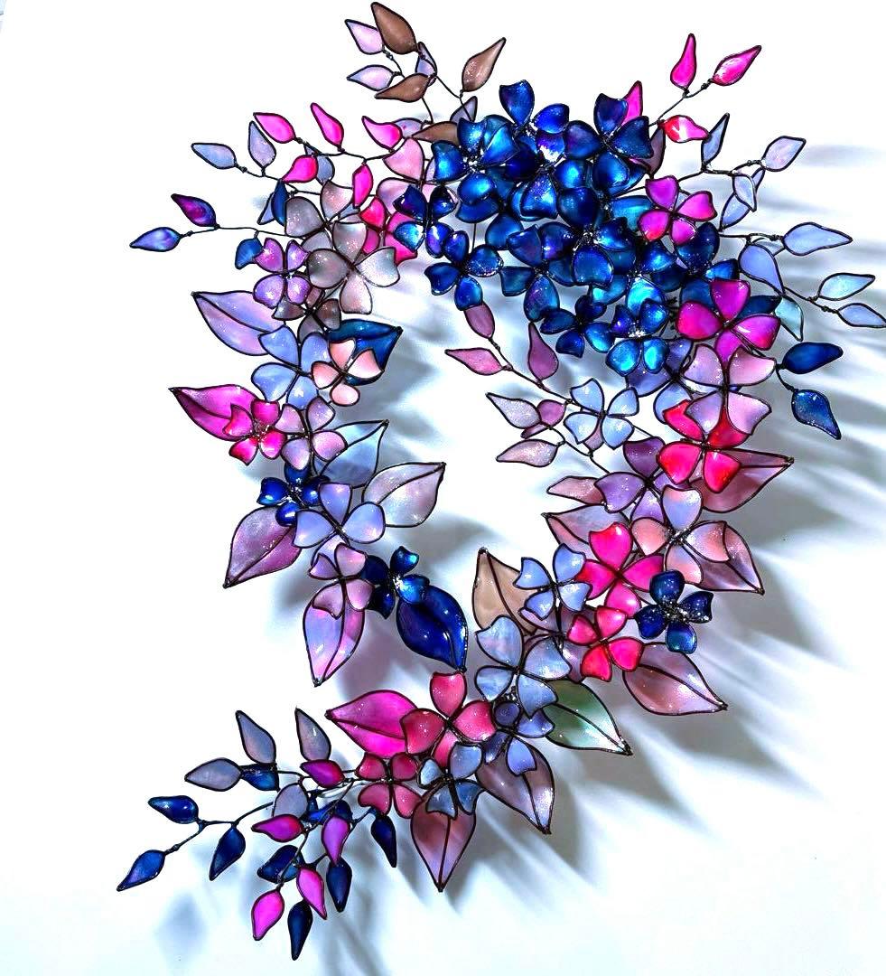 大きなフラワーボタニカルリース　ワイヤークラフト　ディップアート　アート