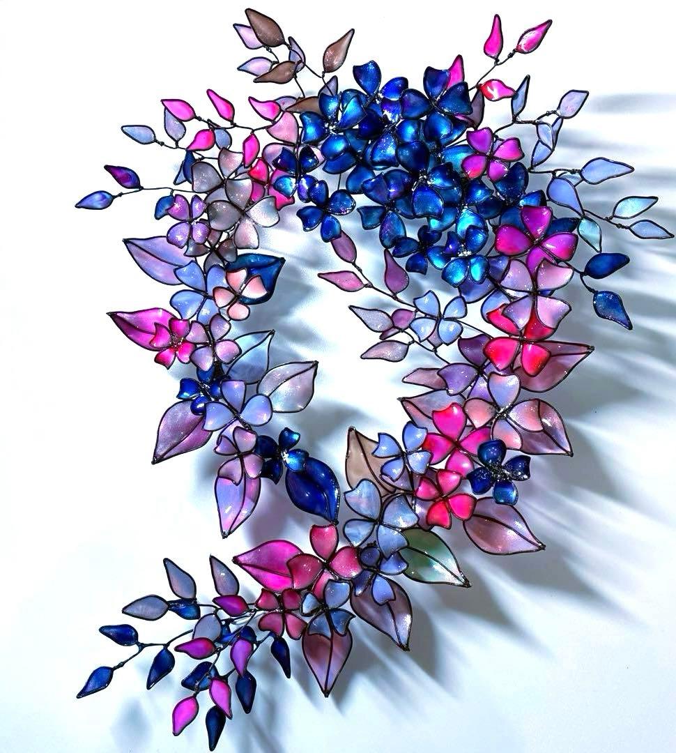 大きなフラワーボタニカルリース　ワイヤークラフト　ディップアート　アート