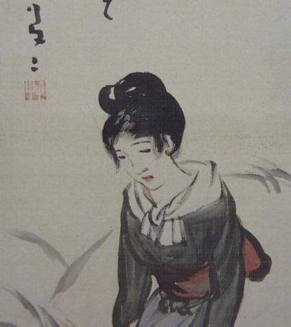 竹久夢二、『麦畑の少女』、希少な画集画、新品高級額・額装付