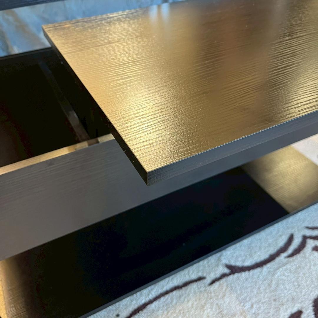 【 美品 】 ローテーブル 折り畳み式天板 収納付き ブラック 昇降式 幅100