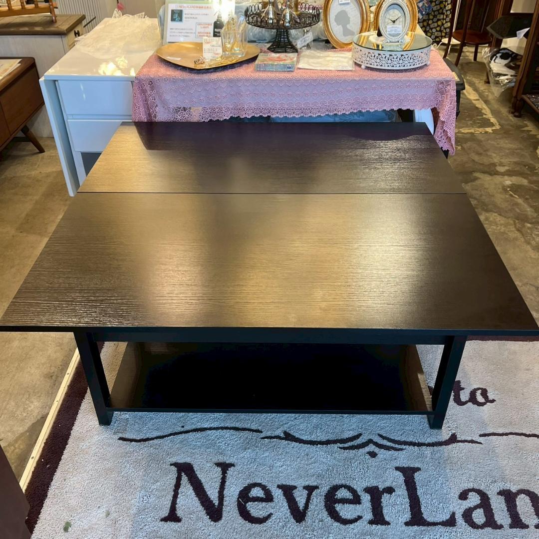 【 美品 】 ローテーブル 折り畳み式天板 収納付き ブラック 昇降式 幅100