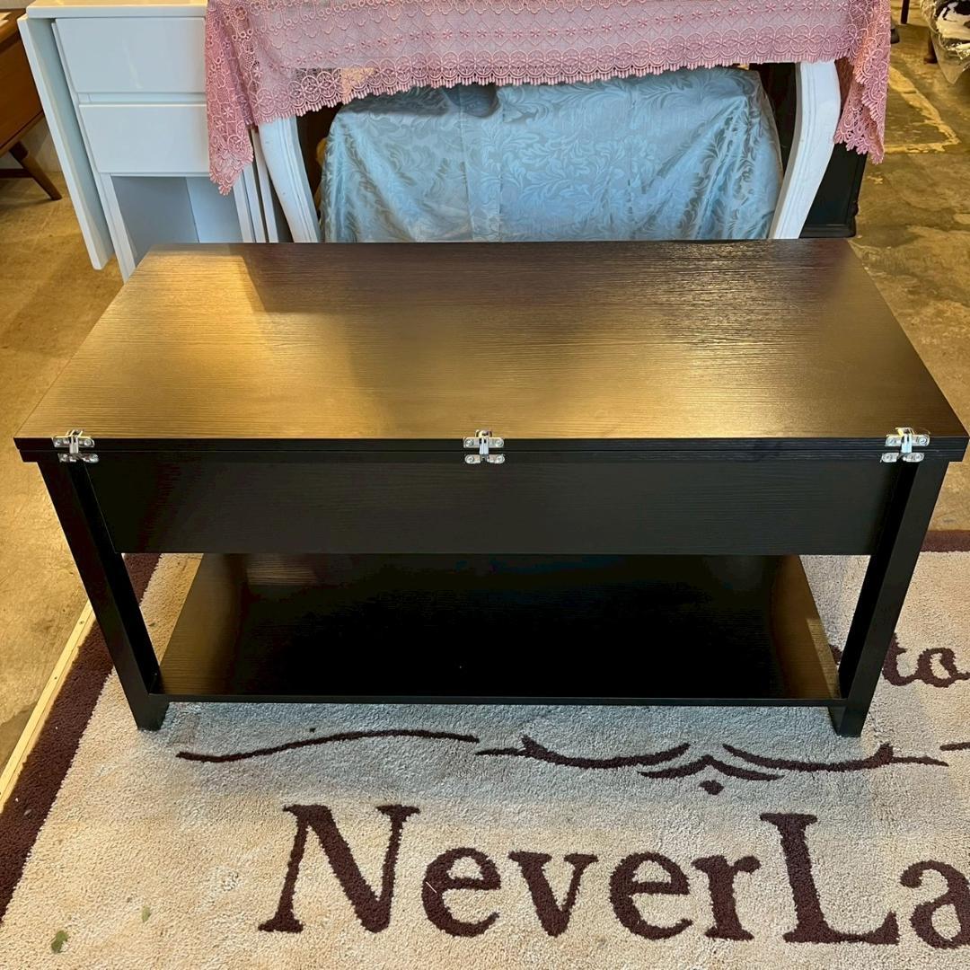 【 美品 】 ローテーブル 折り畳み式天板 収納付き ブラック 昇降式 幅100