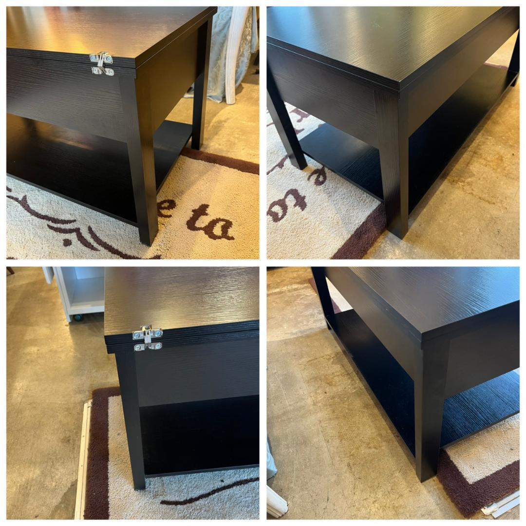 【 美品 】 ローテーブル 折り畳み式天板 収納付き ブラック 昇降式 幅100