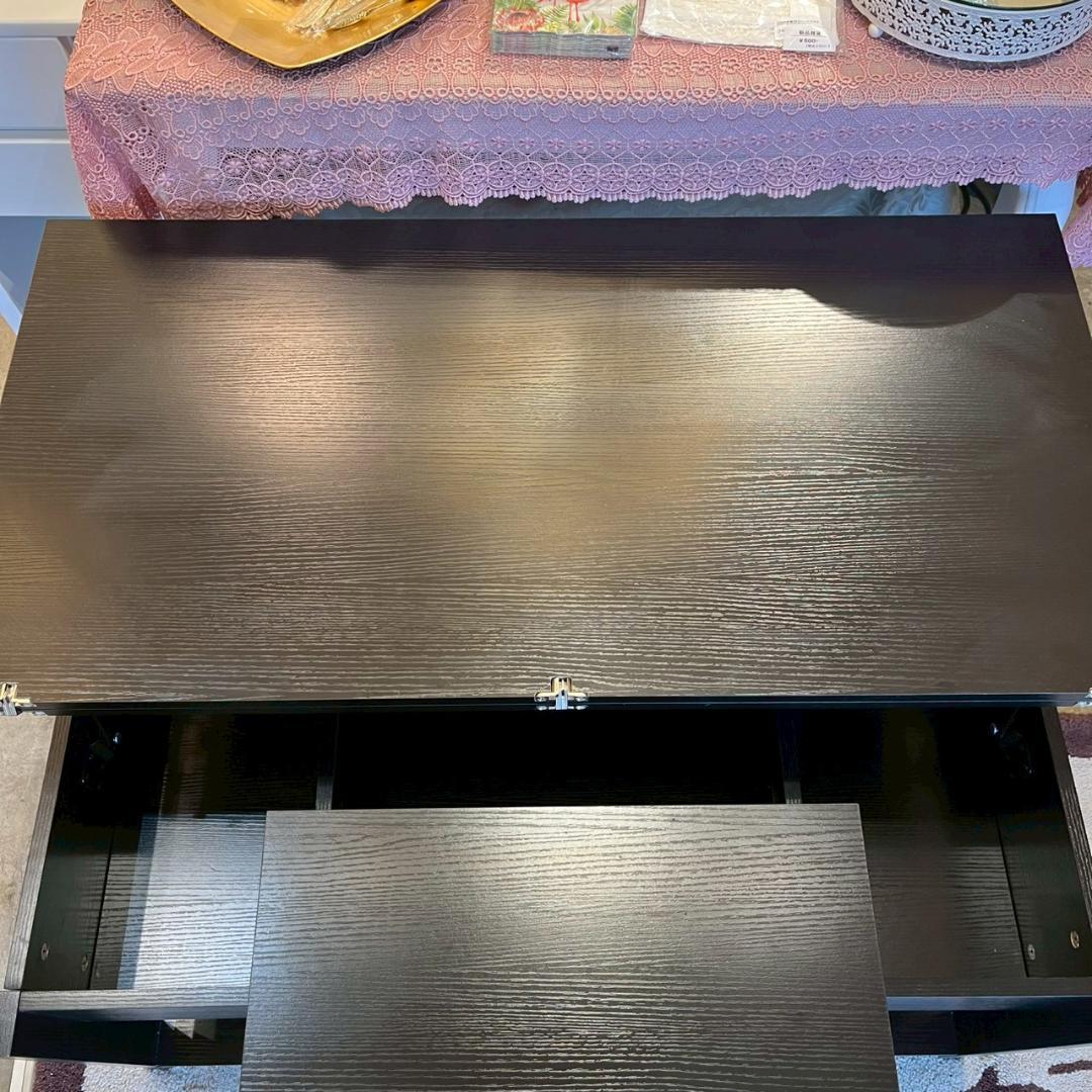 【 美品 】 ローテーブル 折り畳み式天板 収納付き ブラック 昇降式 幅100