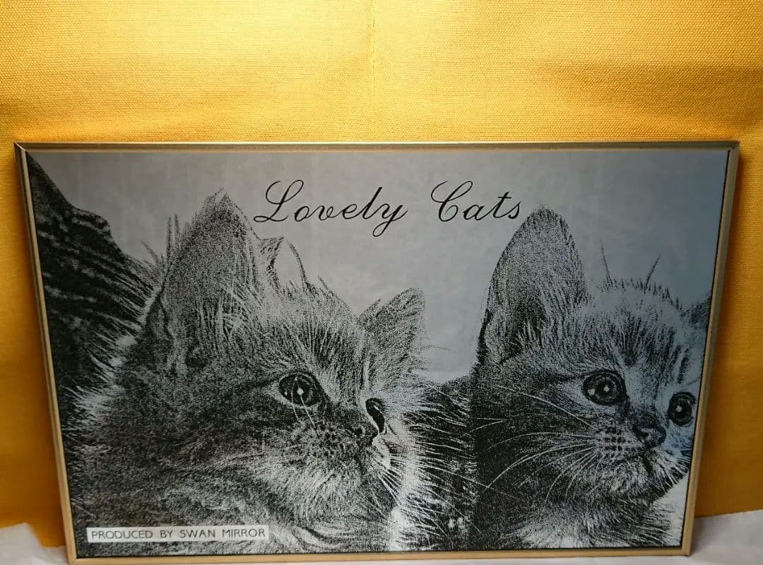 ビンテージ　パブミラー　猫絵　置物　インテリア　工芸品　美術品　A3217