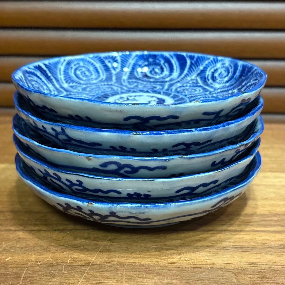 江戸時代　古伊万里　印判　蛸唐草図　５枚