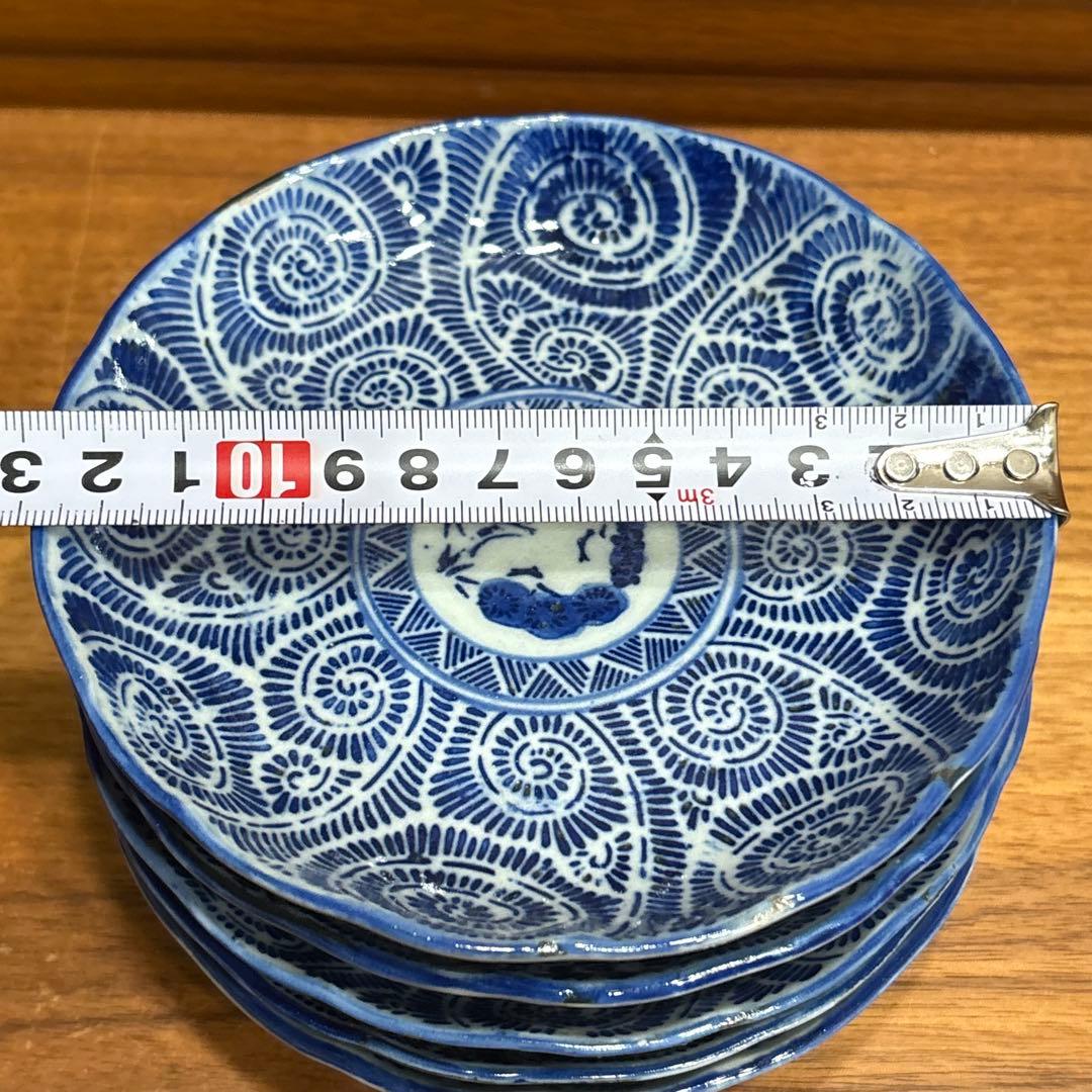 江戸時代　古伊万里　印判　蛸唐草図　５枚