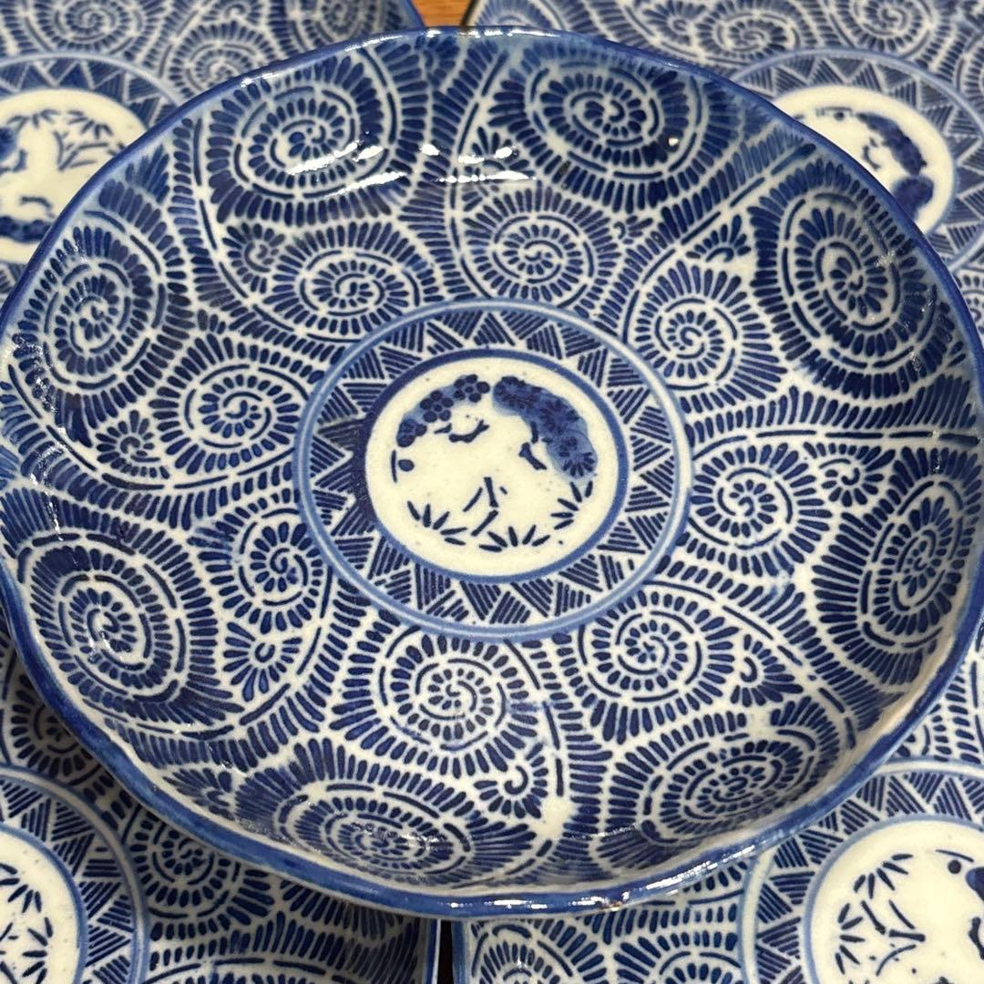 江戸時代　古伊万里　印判　蛸唐草図　５枚