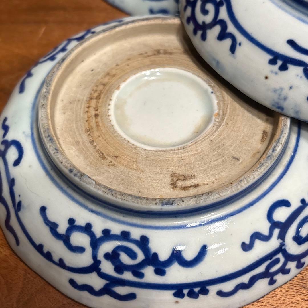 江戸時代　古伊万里　印判　蛸唐草図　５枚