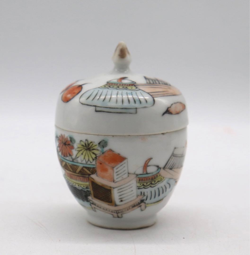 中国　清時代　粉彩　蓋物　茶入　送料込み1008