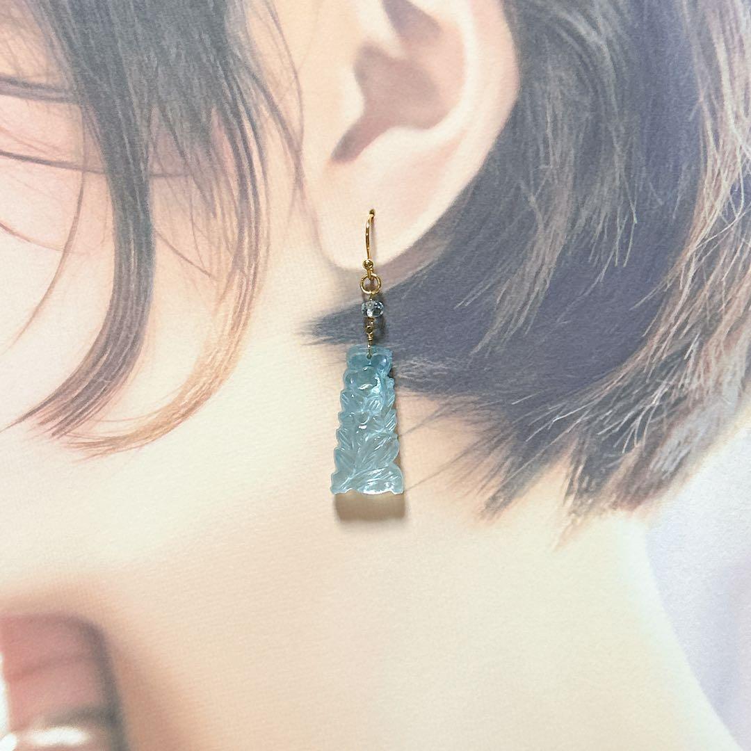 アクアカルセドニートリプレット レクタングル✳︎天然石ピアス&イヤリング