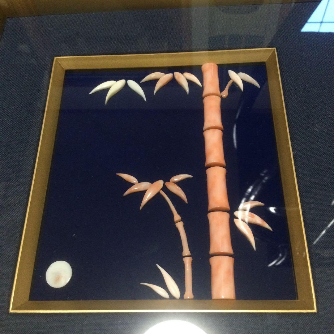 桃色珊瑚の竹画、額縁