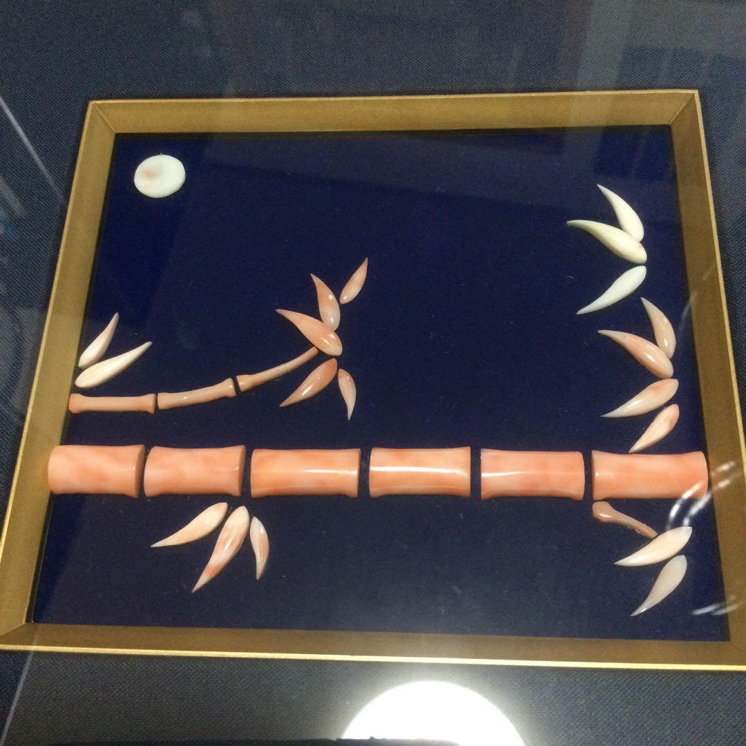 桃色珊瑚の竹画、額縁