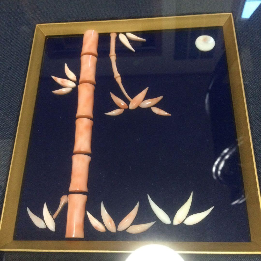 桃色珊瑚の竹画、額縁