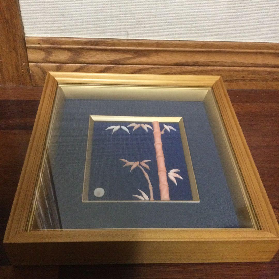 桃色珊瑚の竹画、額縁