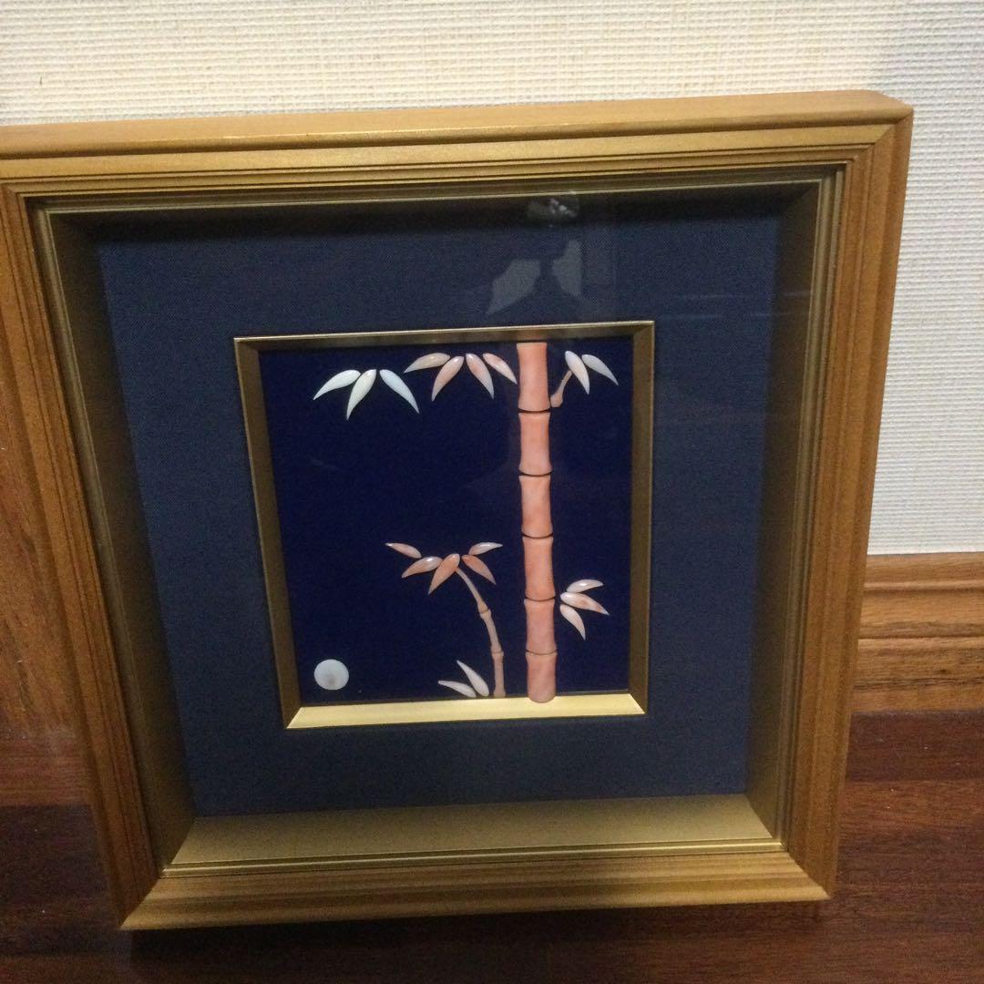 桃色珊瑚の竹画、額縁