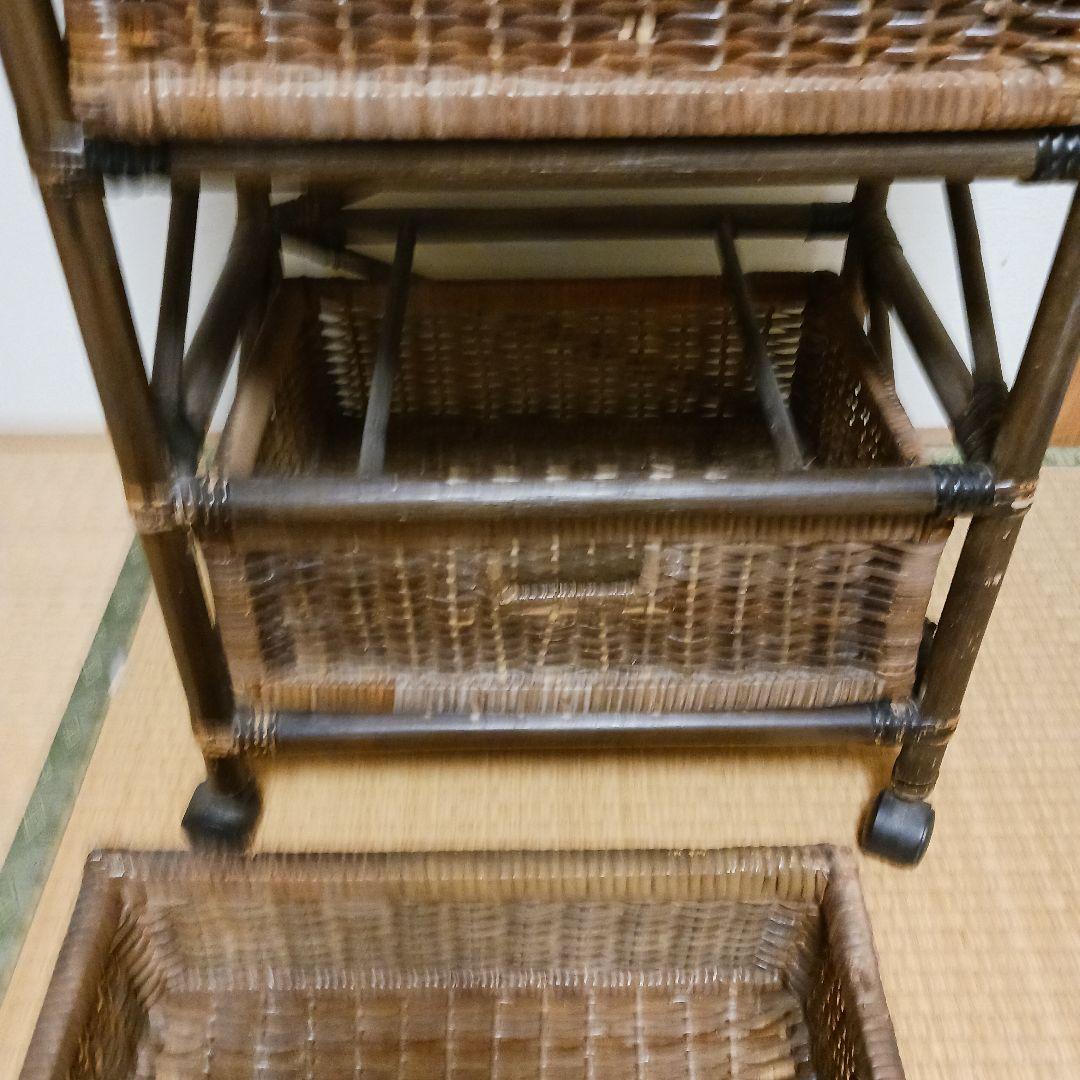 籐製 　ラタン　5段収納ラック キャスター付き　　ブラウン　レトロ